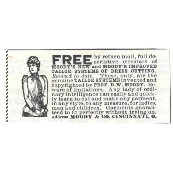 Moody & Co Tailor Dress Cutting System Cincinnati OH c1890 Victorian Ad AE9-CH2 - Picture 1 of 2